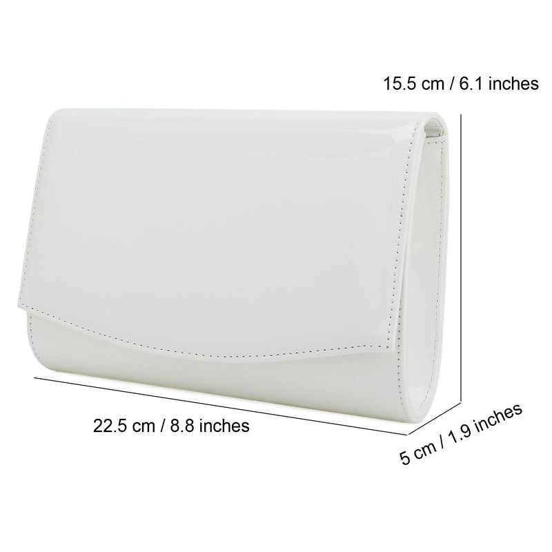 CHARMING TAILOR Patent Leather Flap Clutch Classic Elegant Evening Bag Chic Dress Purse (White) - Image 5